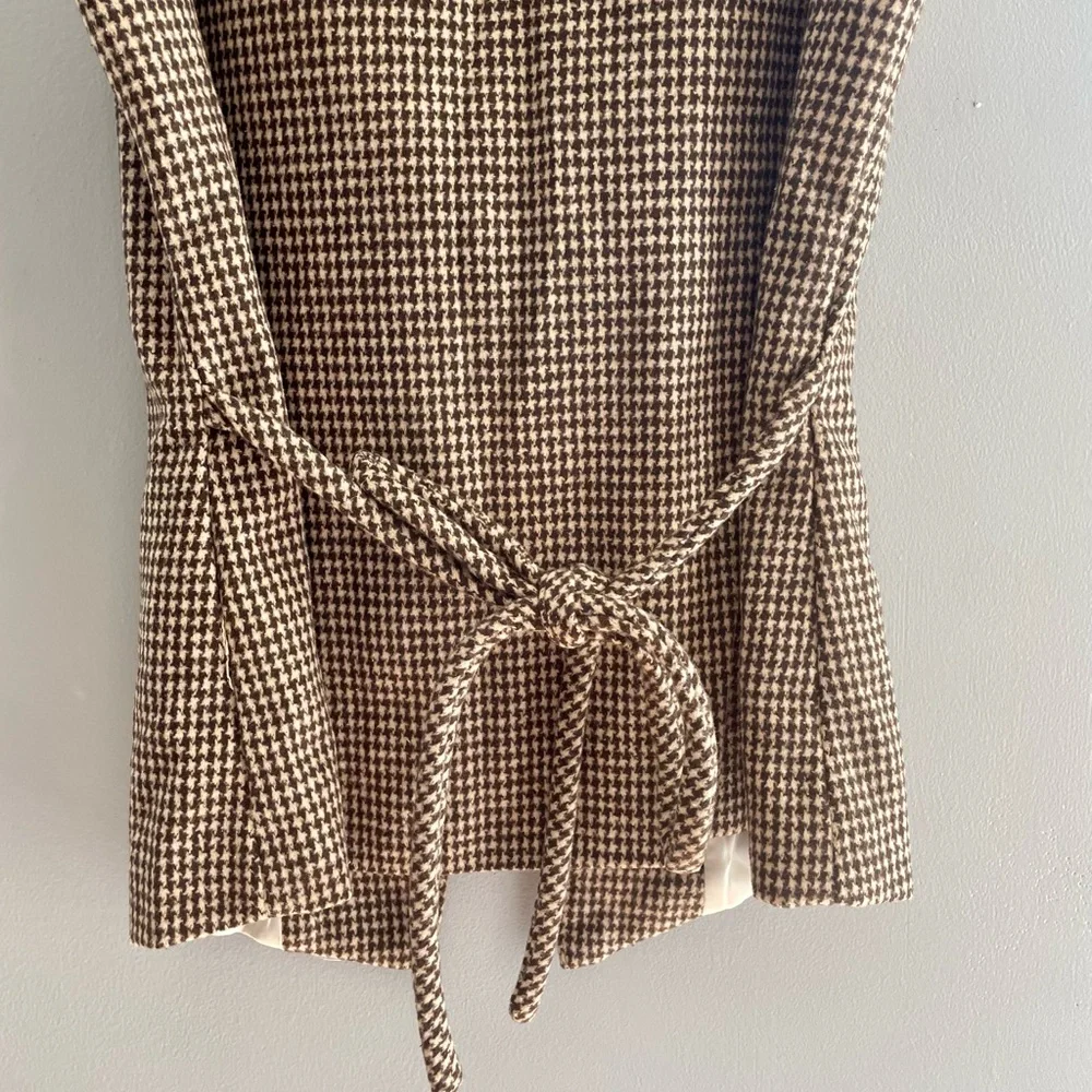 Classic Houndstooth Button-Front Women’s Top - Brown/White